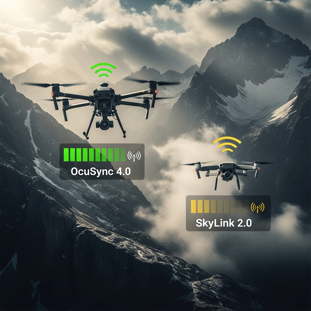 Sistema de Transmissão e Alcance: OcuSync 4.0 (O4) vs. SkyLink 2.0